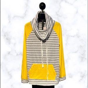 Striped Cowl Neck Pull-Over Sweater